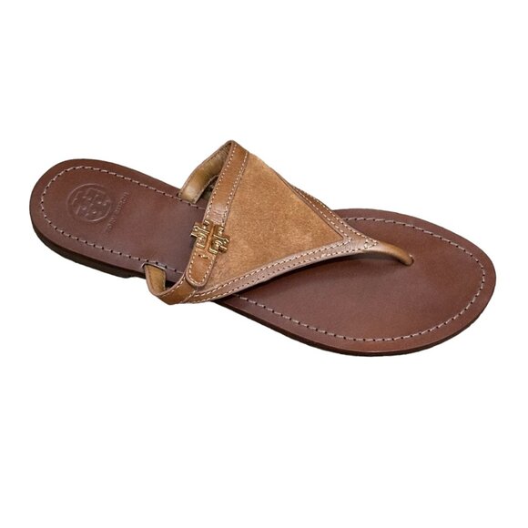 Tory Burch Suede With Leather Trim Sandal, Chestnut, Size 9 - Picture 3 of 9